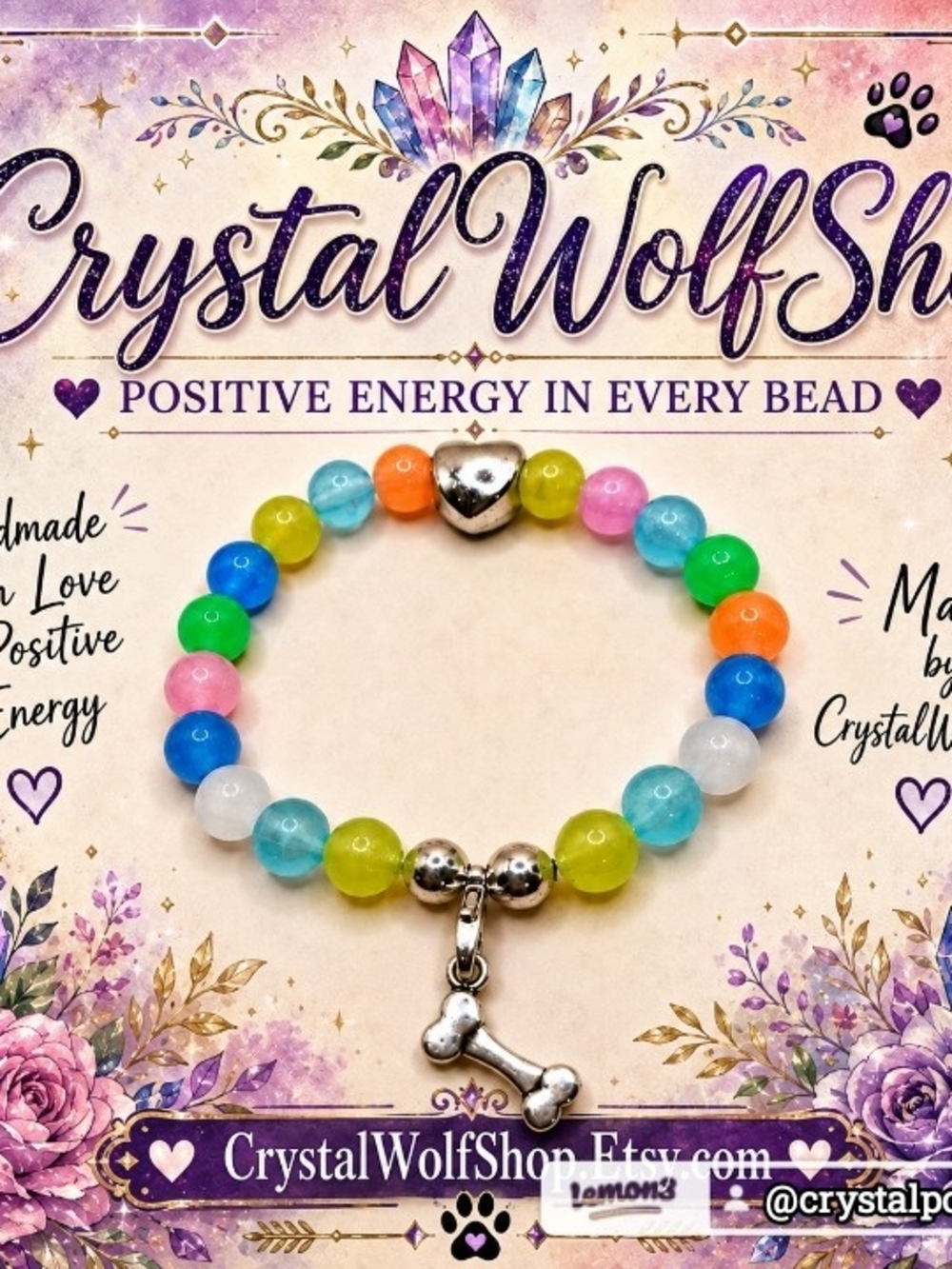 Multicolor Beaded Bracelet with Silver Bone Charm